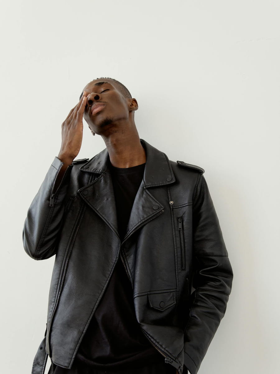 Leather jacket with pockets